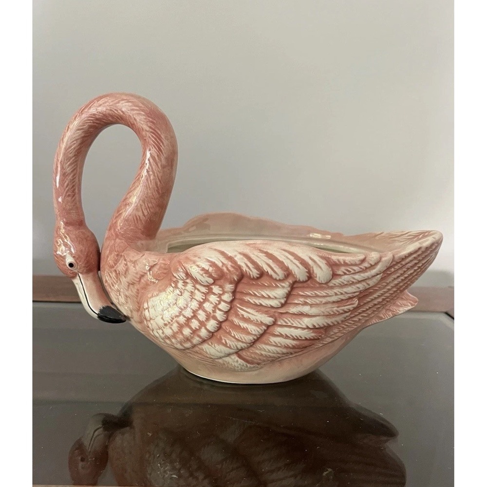 Fitz & Floyd Pink Flamingo Porcelain Tureen Sauceboat BOTTOM ONLY Planter Vtg